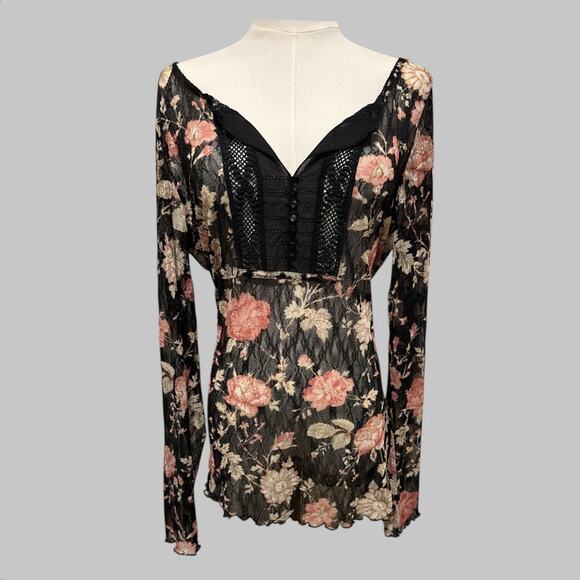 Denim & Supply Ralph Lauren Whimsigoth Fairy Floral Sheer Black Lace Top Size XL - Picture 8 of 8